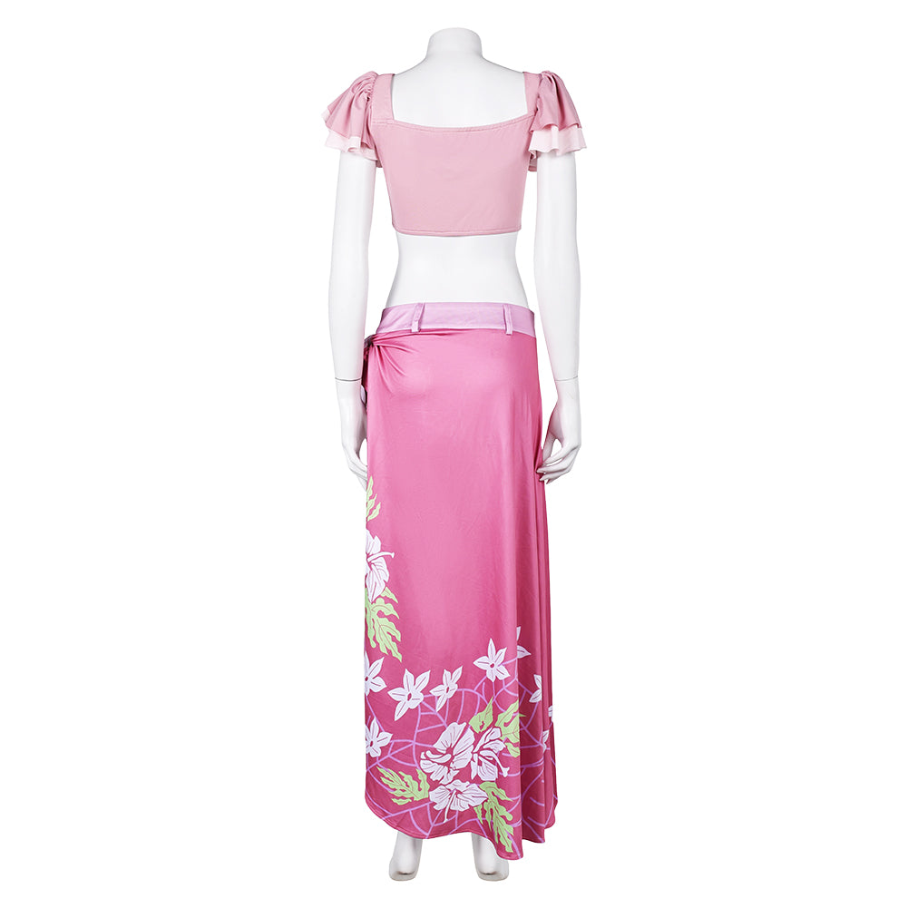 Final Fantasy Cosplay Costume Aerith Printed Sun-Proof Beach Dress Costume Cosplay