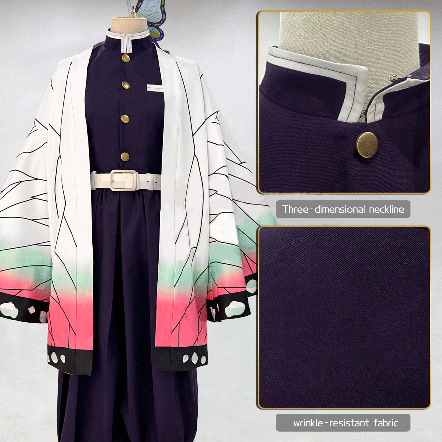 Insect Breathing Pillar Cosplay Costume - Purple Butterfly Haori Demon Hunter Outfit