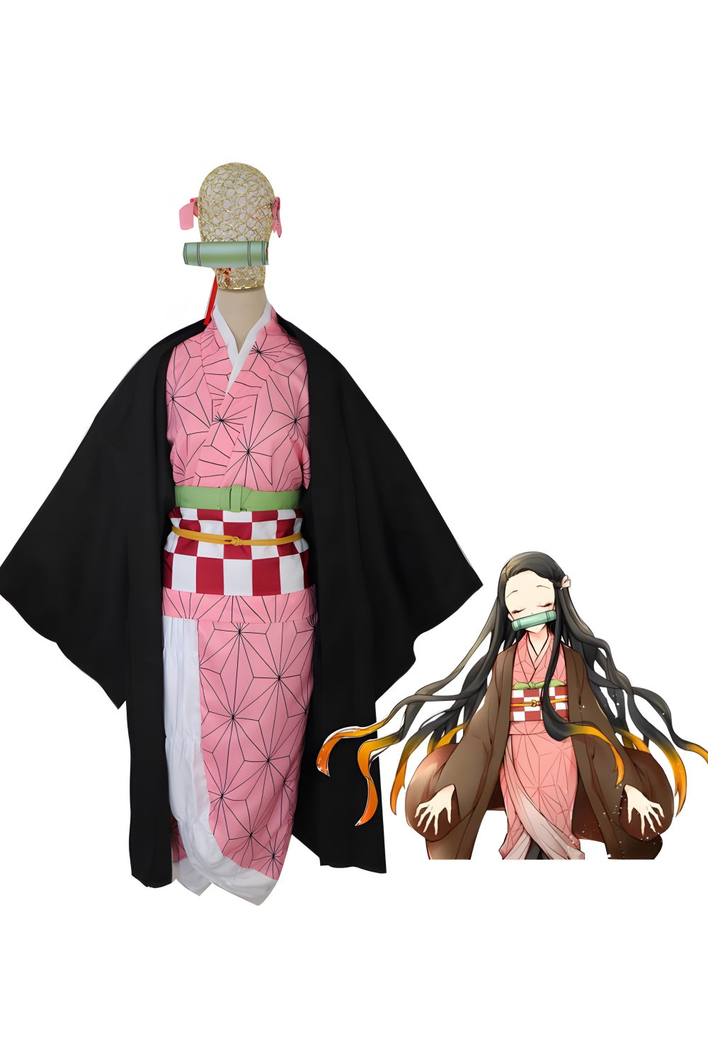 Pink Kimono Demon Girl Cosplay Costume - Bamboo Muzzle Outfit