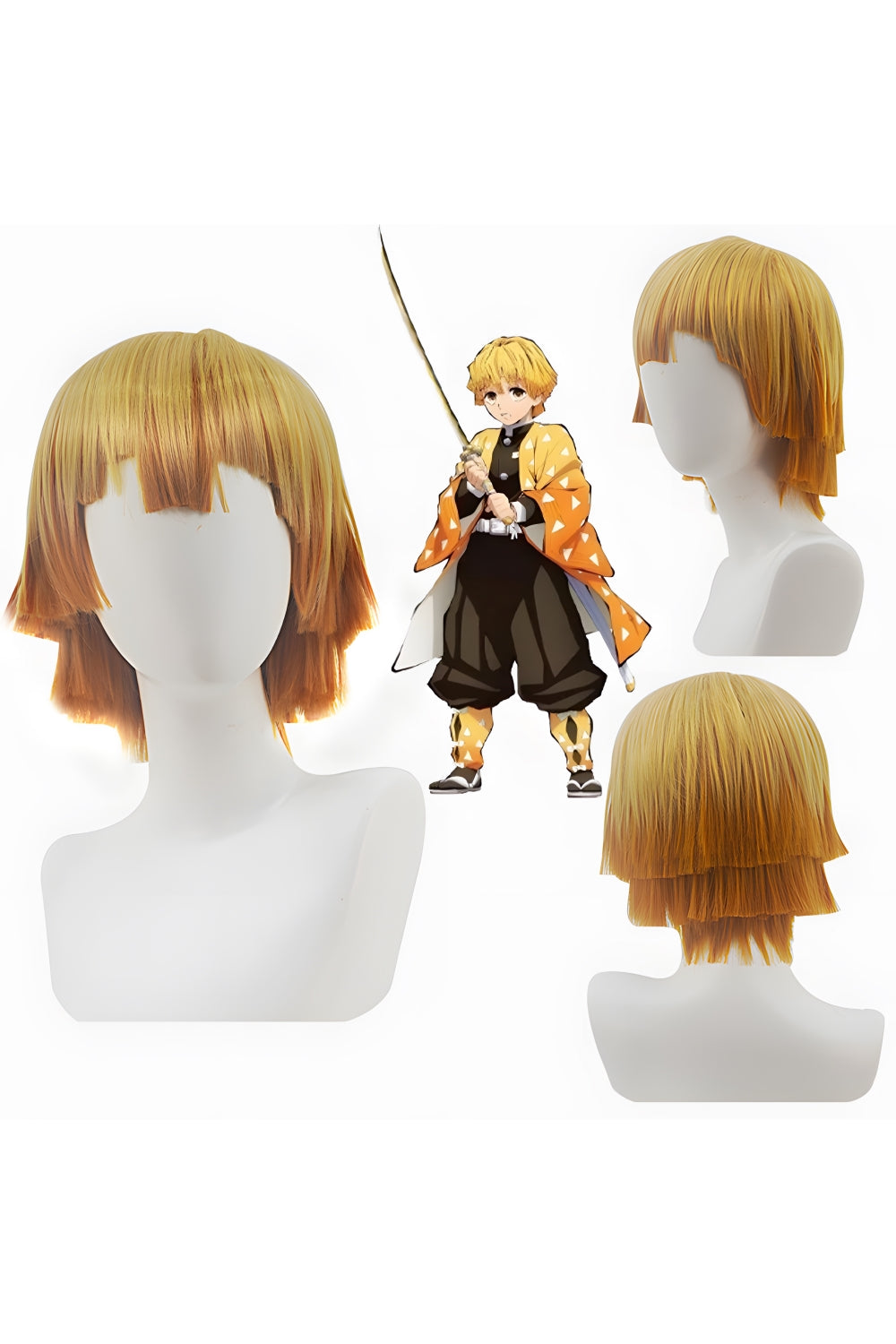 Thunder Breathing Swordsman Agatsuma Zenitsu Cosplay Costume - Yellow Haori Demon Hunter Outfit