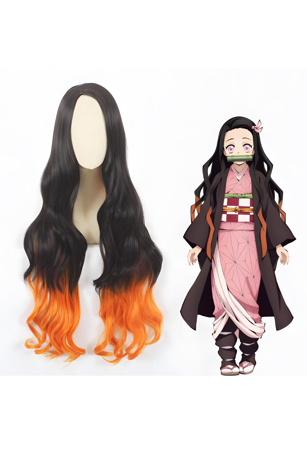 Pink Kimono Demon Girl Cosplay Costume - Bamboo Muzzle Outfit