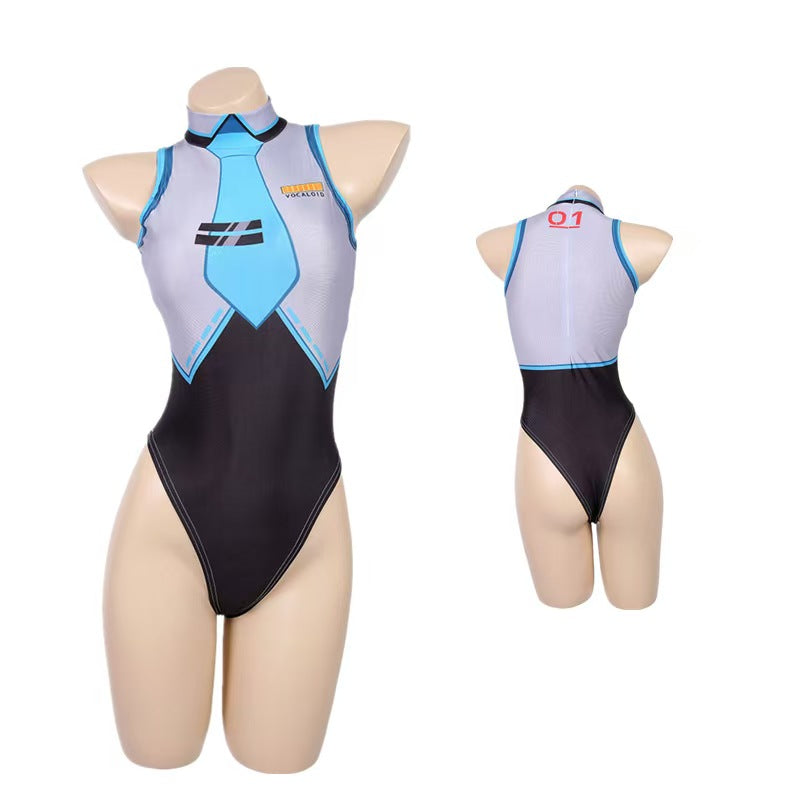 Teal Twin Miku Tails Swimsuit Cosplay Costume - Beach Idol Outfit