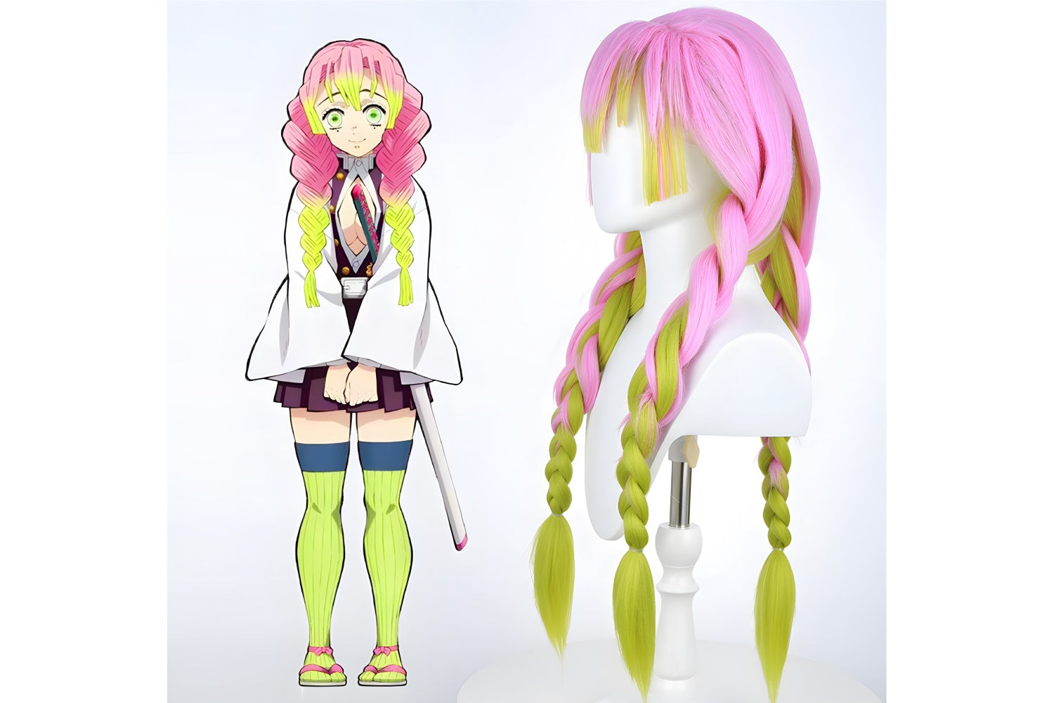 Love Breathing Pillar Cosplay Costume - Pink Green Gradient Demon Hunter Outfit
