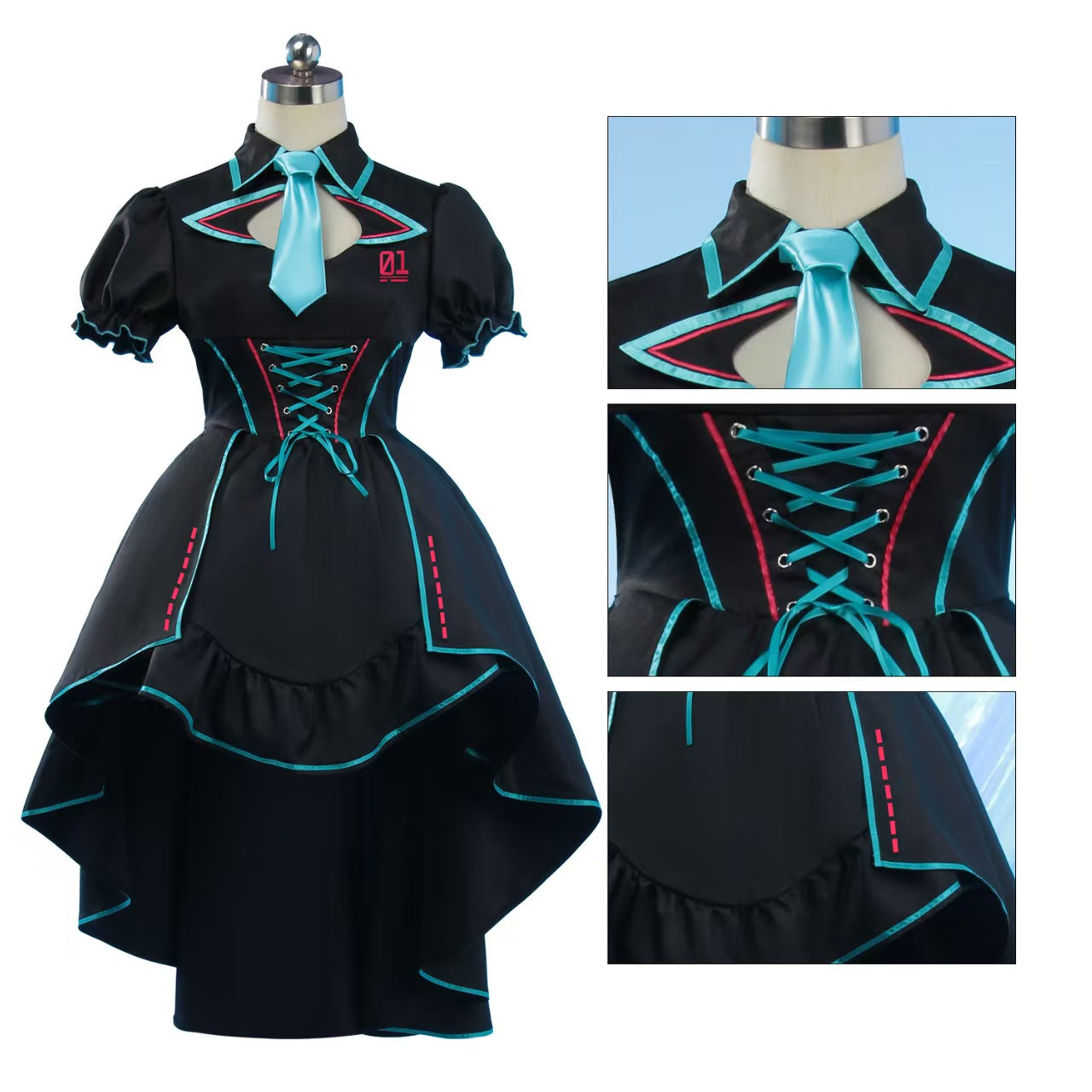 Teal Twin Miku Tails Colorful Stage Cosplay Costume - Virtual Idol Performance Outfit