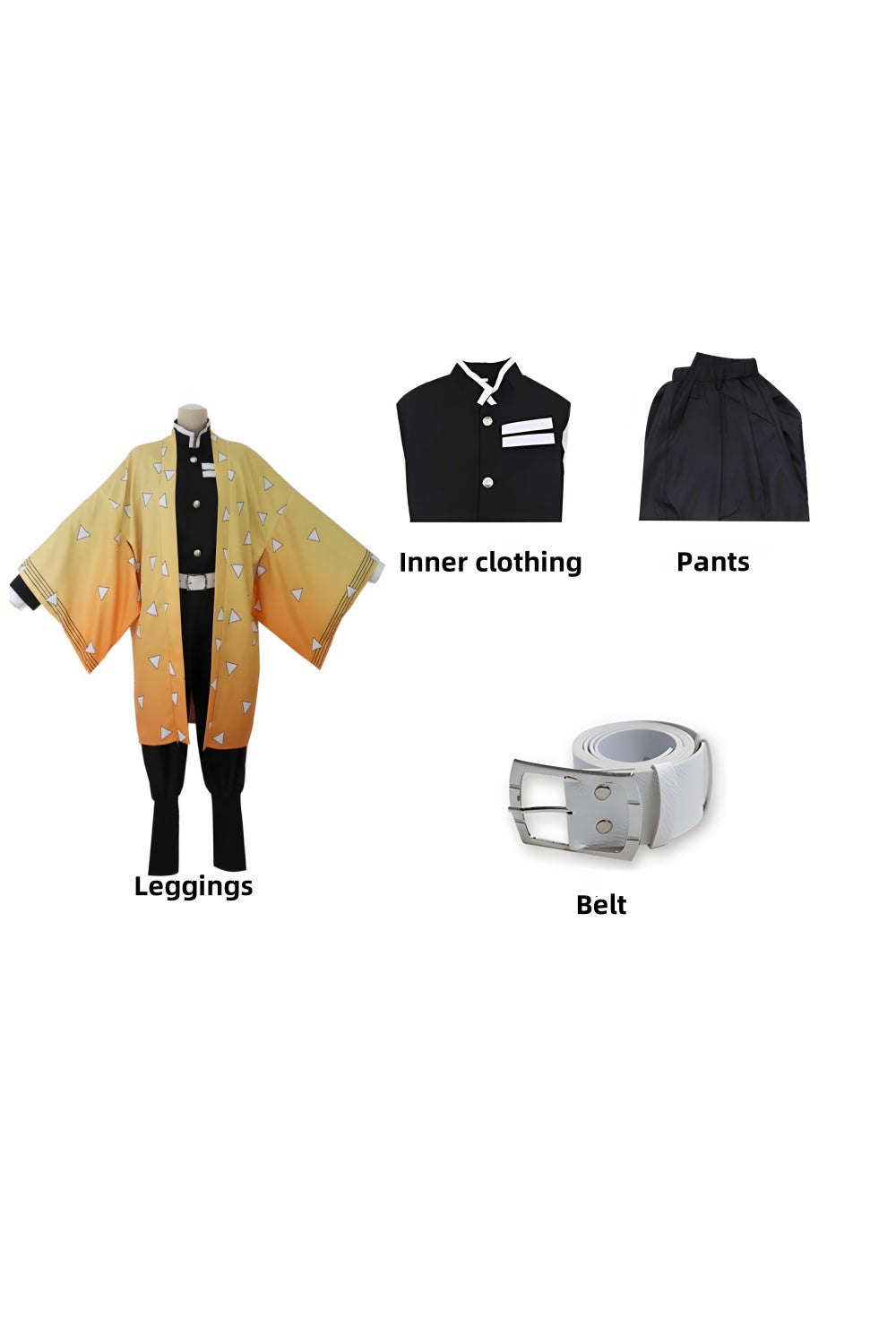 Thunder Breathing Swordsman Agatsuma Zenitsu Cosplay Costume - Yellow Haori Demon Hunter Outfit