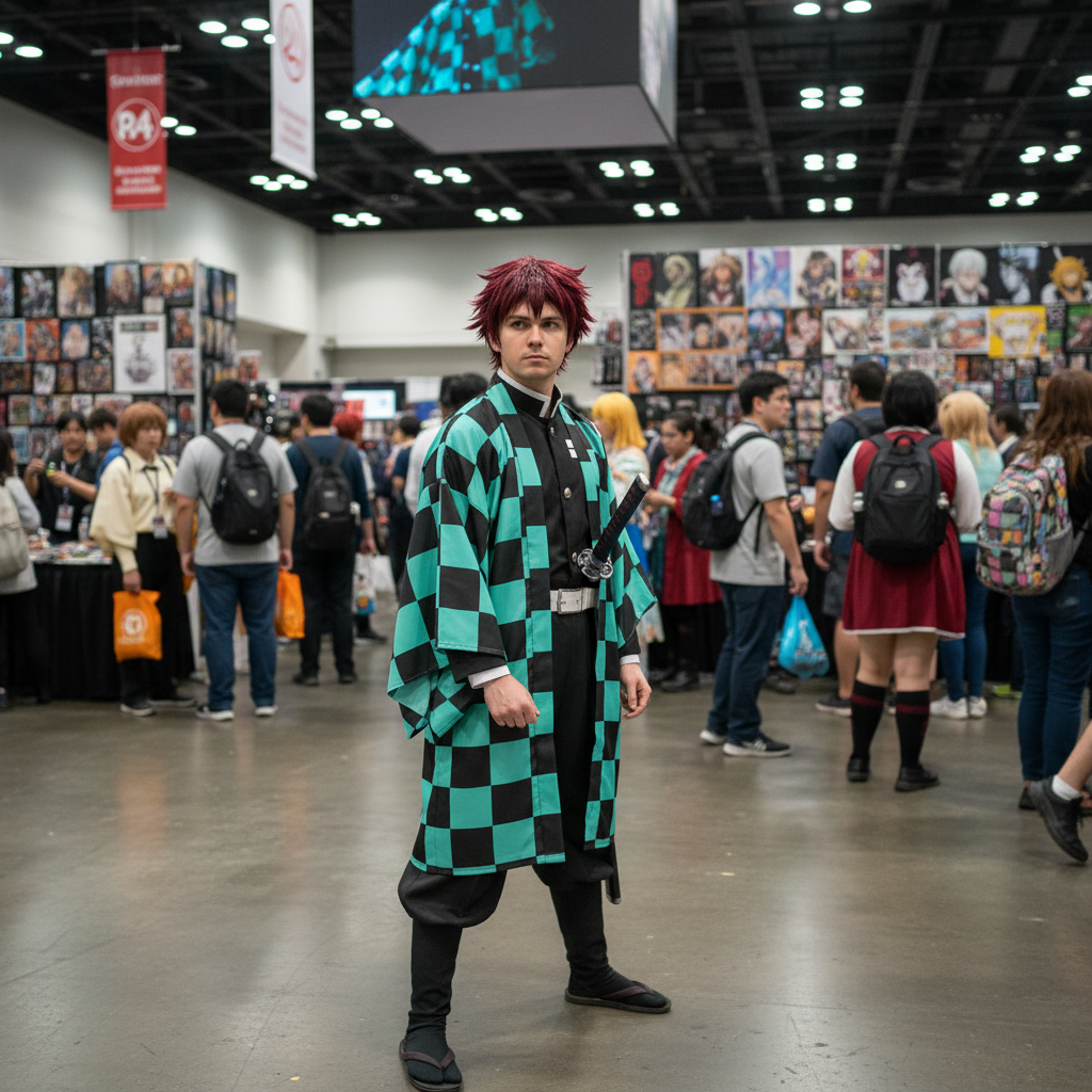 鬼灭之刃灶门炭治郎服装欧美男性模特漫展照片