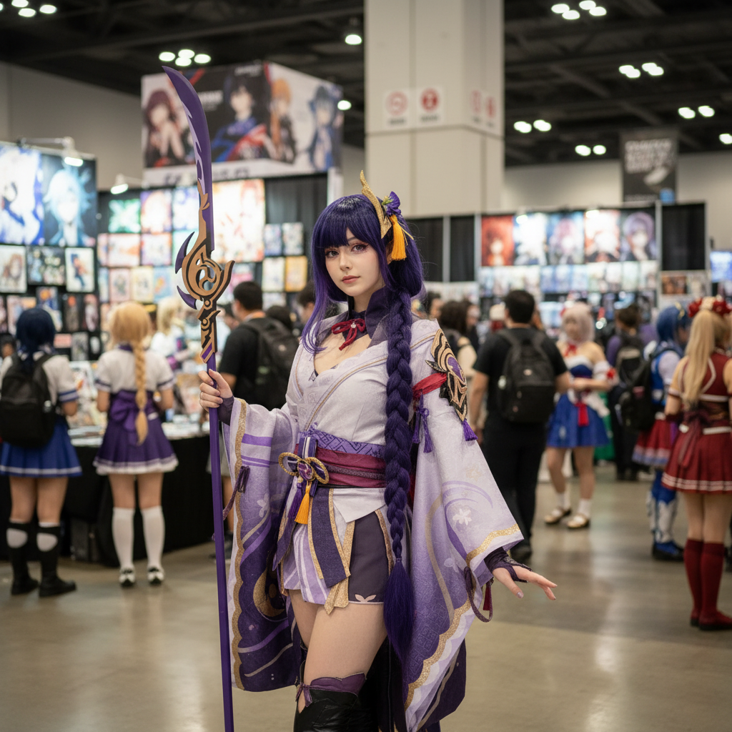 原神雷电将军服装准确发型漫展照片