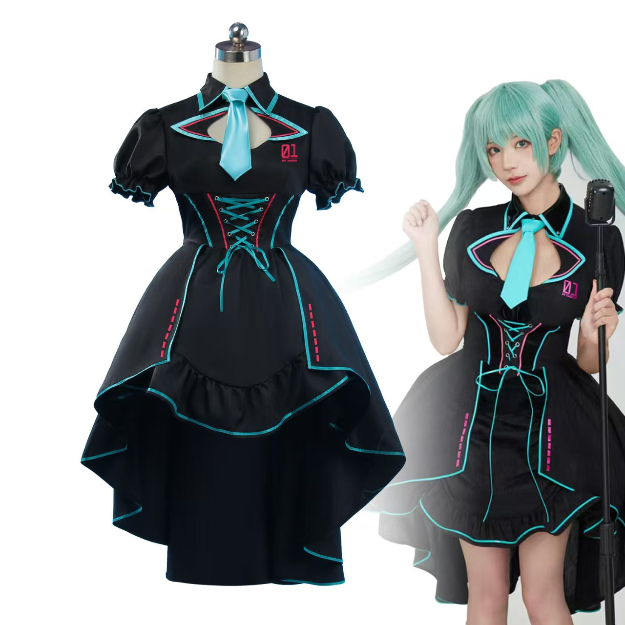 miku idol dress Teal Twin Tails Miku Colorful Stage Cosplay - Virtual Idol Outfit