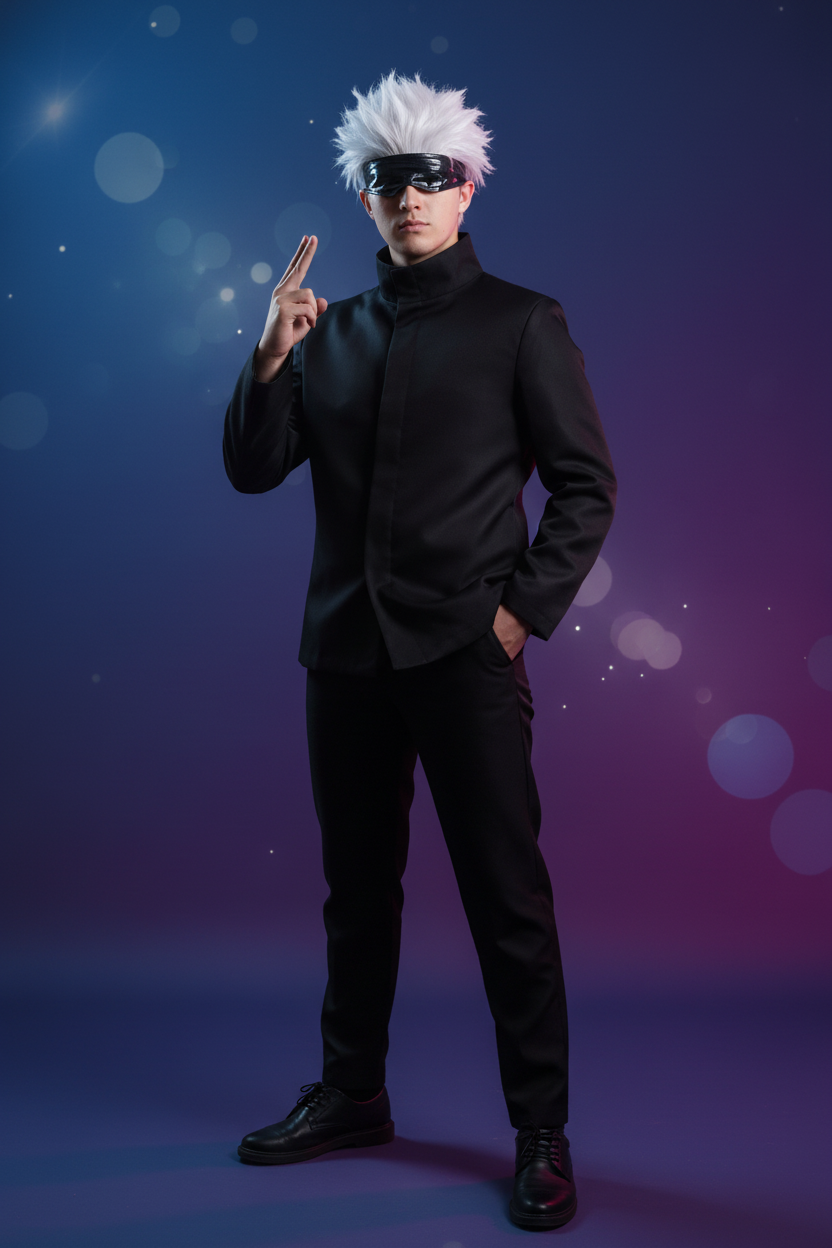 Complete full-body cosplay photoshoot with accurate hand gesture and costume