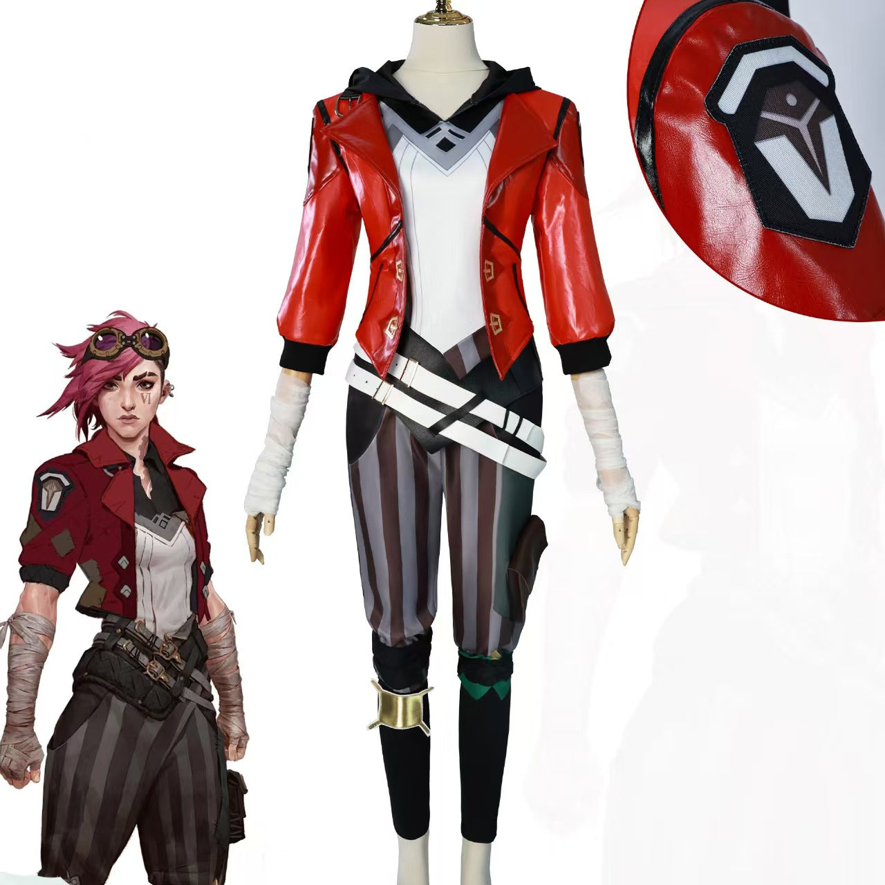 Pink Hair Enforcer Girl Vi Cosplay Costume - Complete Outfit with Gauntlets
