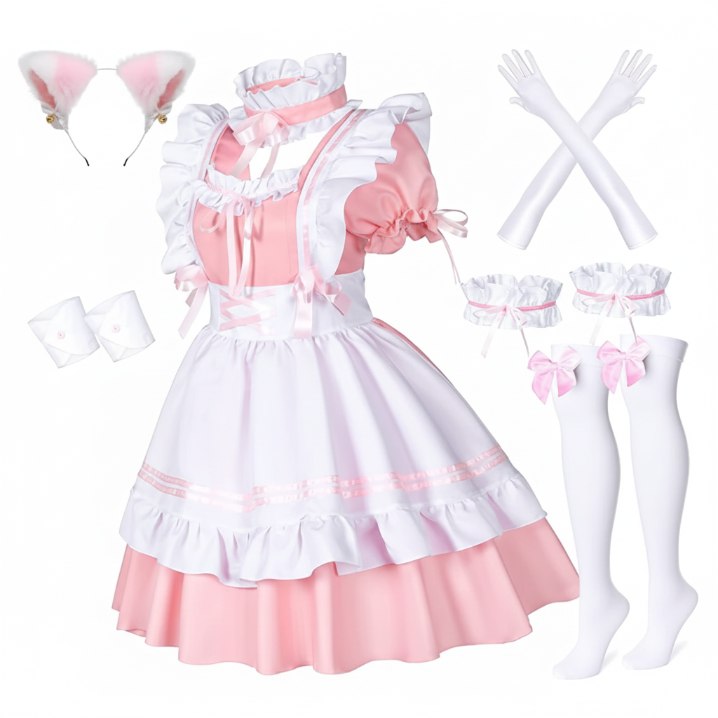 Pink and White Maid Cosplay Costume Set