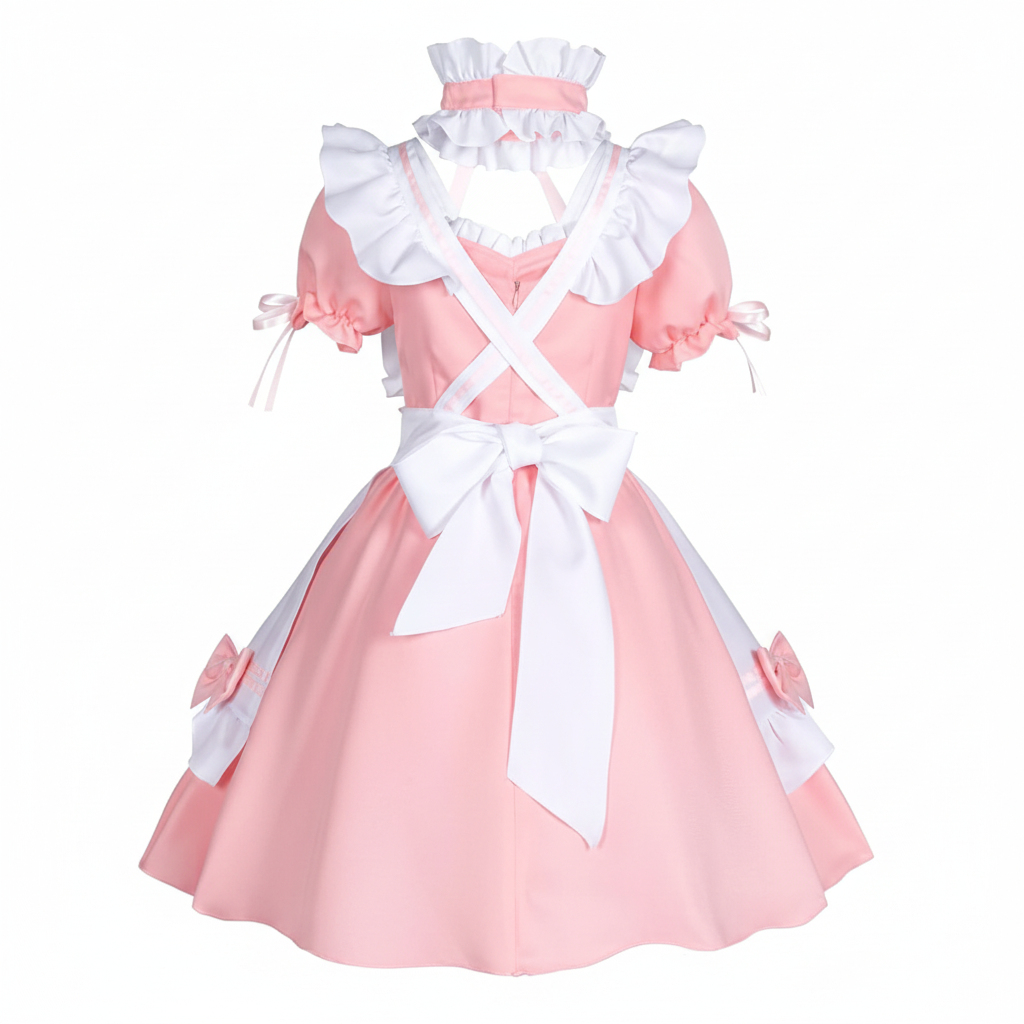 Pink and White Maid Dress - Back View