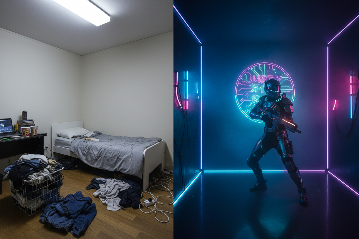How to Turn a Small Bedroom Into a Cyberpunk Photo Studio in One Afternoon (Under $50)