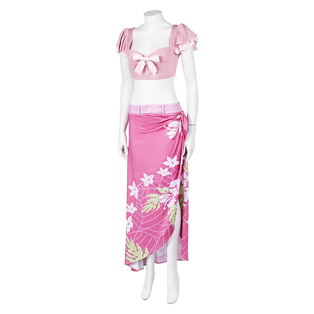Final Fantasy Cosplay Costume  Aerith Printed Sun-Proof Beach Dress Costume Cosplay