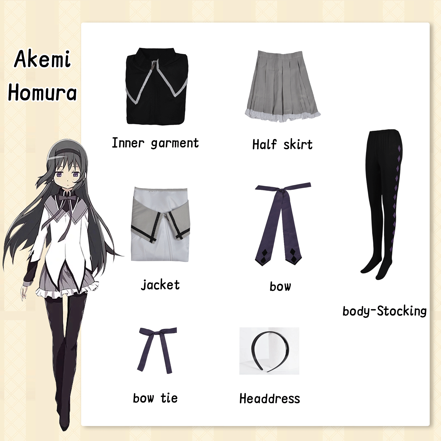 Puella Magi Madoka Magica  Costume Akemi Homura Cosplay Costume