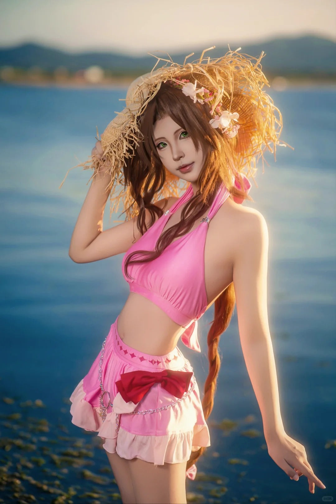 Final Fantasy Cosplay Costume Aerith Summer Swimwear Costume  Cosplay