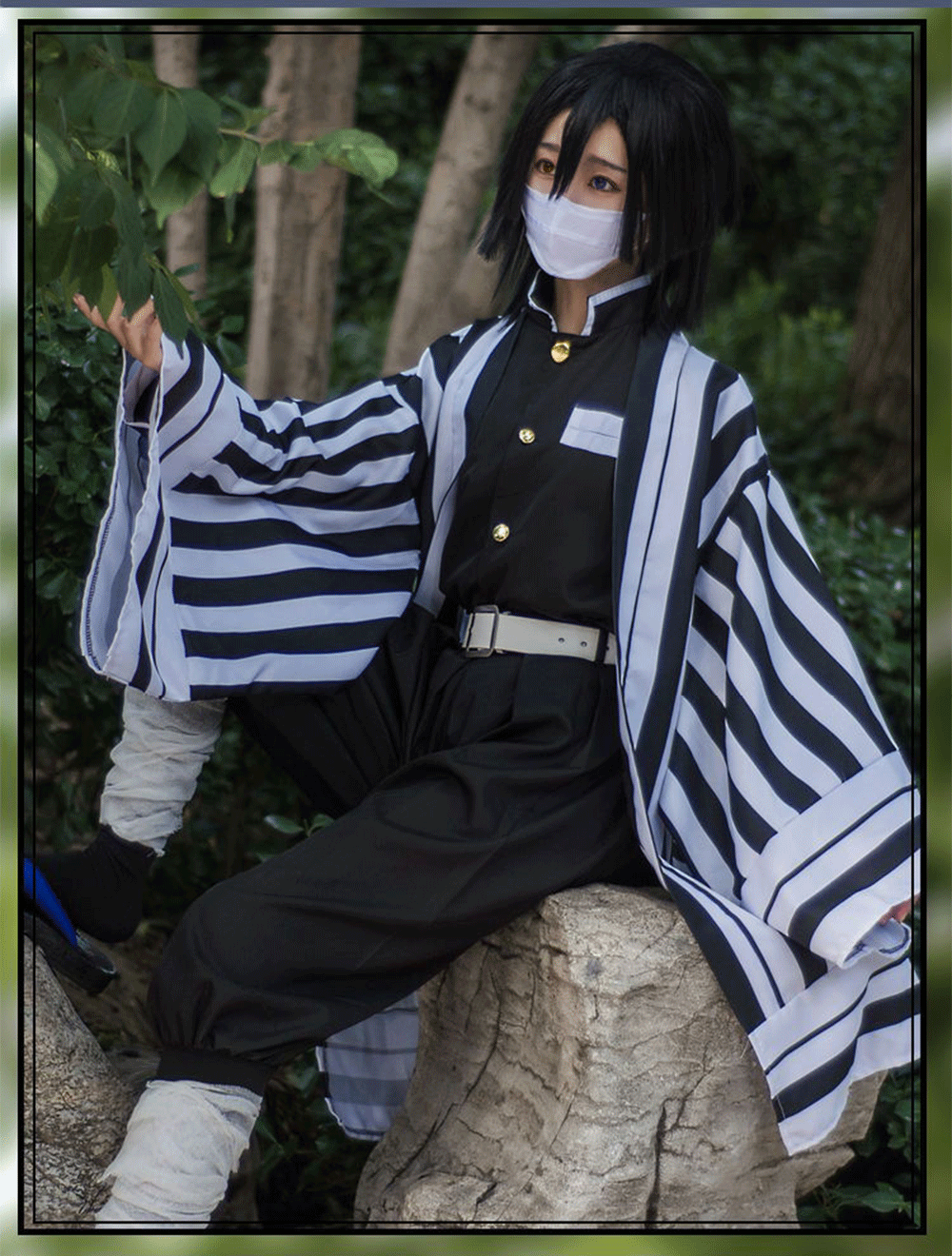 Serpent Breathing Pillar Cosplay Costume - Striped Haori Demon Hunter Outfit