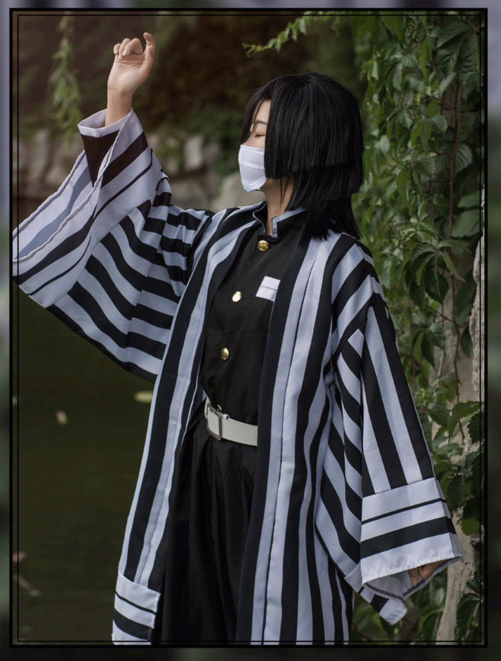 Serpent Breathing Pillar Cosplay Costume - Striped Haori Demon Hunter Outfit