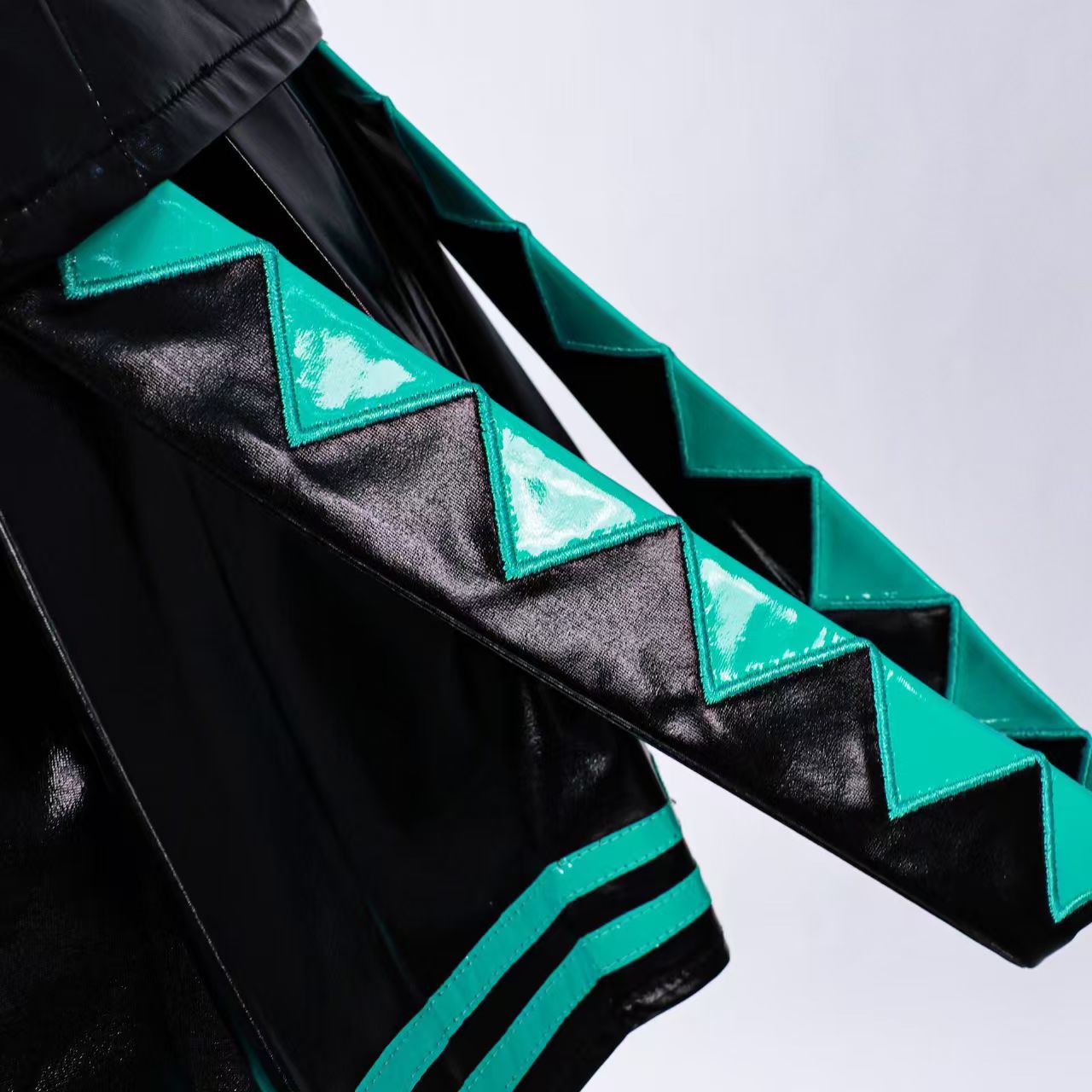 Teal Twin Miku Tails Patent Leather Skirt Cosplay Outfit - Idol Stage Costume