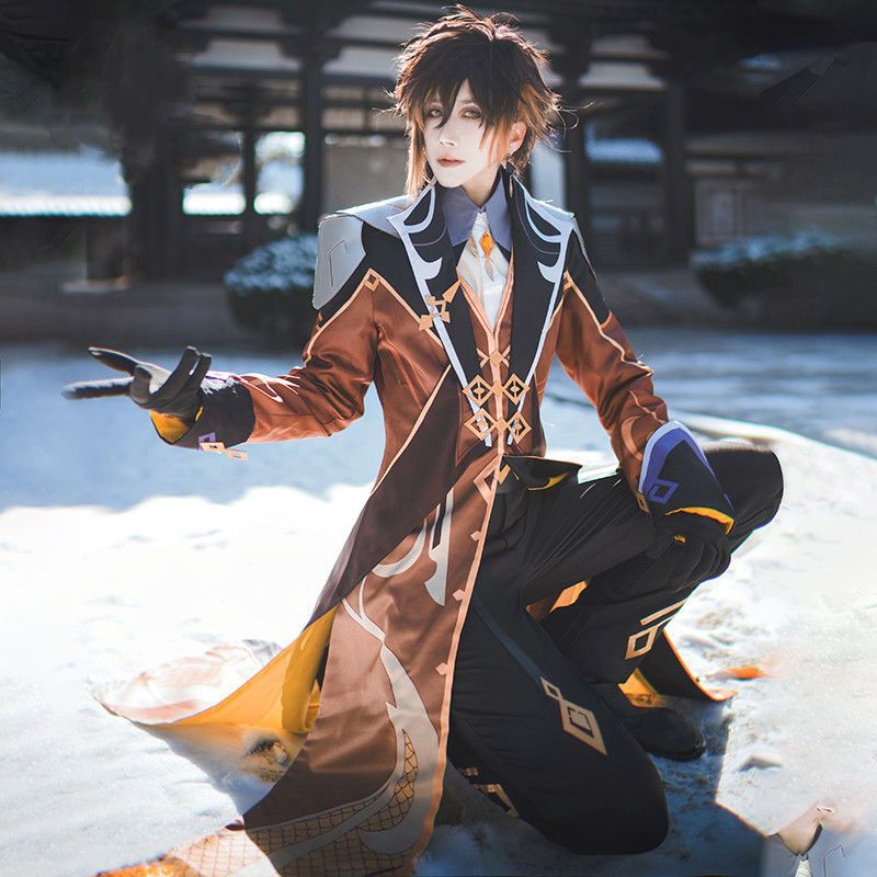 Zhongli Cosplay Costume - Genshin Impact Full Set Outfit with Wig and Shoes
