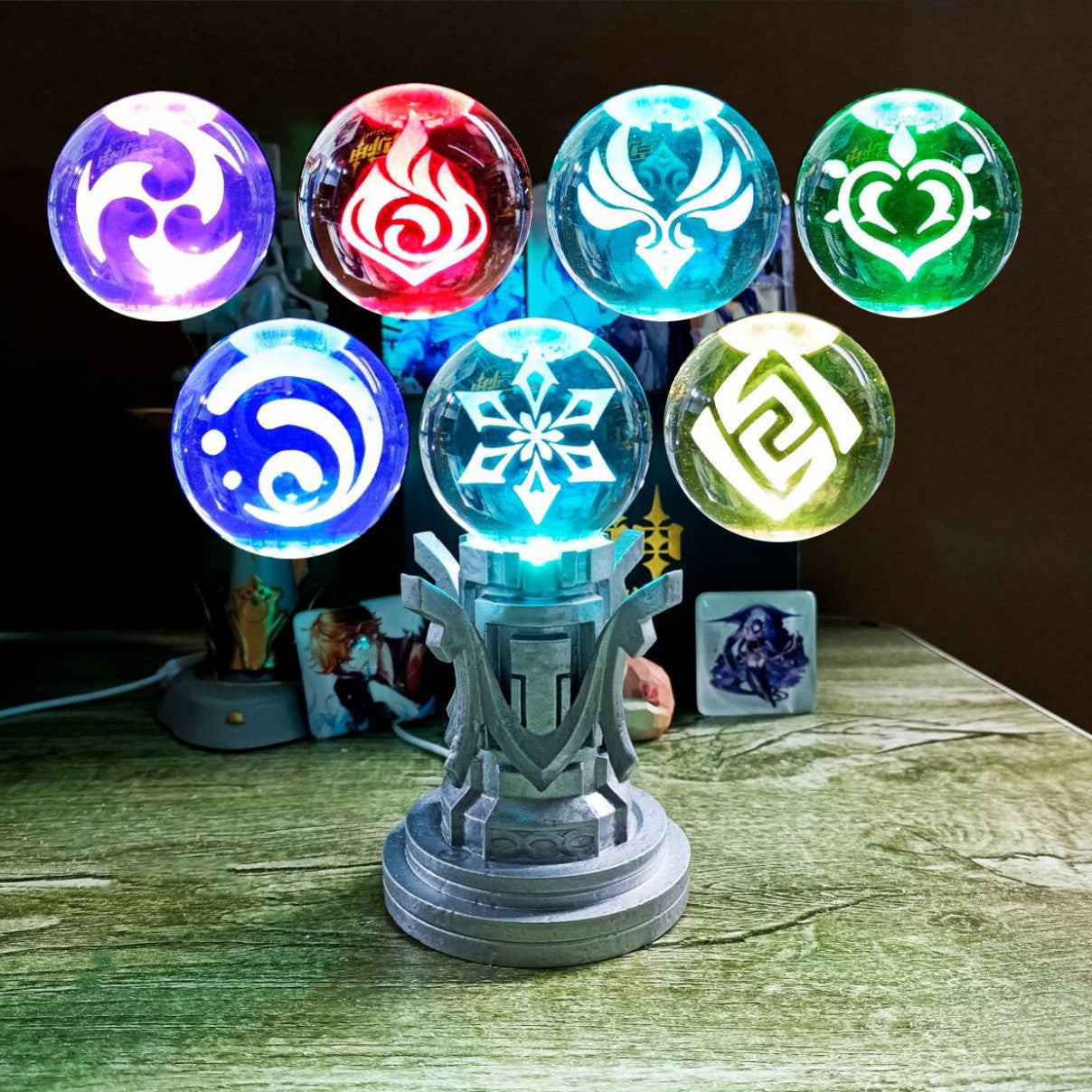 Seven Elements Crystal Ball - Elemental Pillar Creative Display Ornament