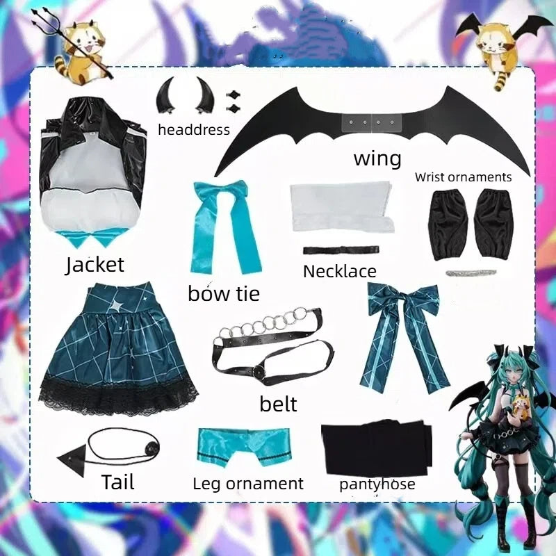 Teal Twin Miku Tails Raccoon Girl Cosplay Costume - Animal Themed Outfit
