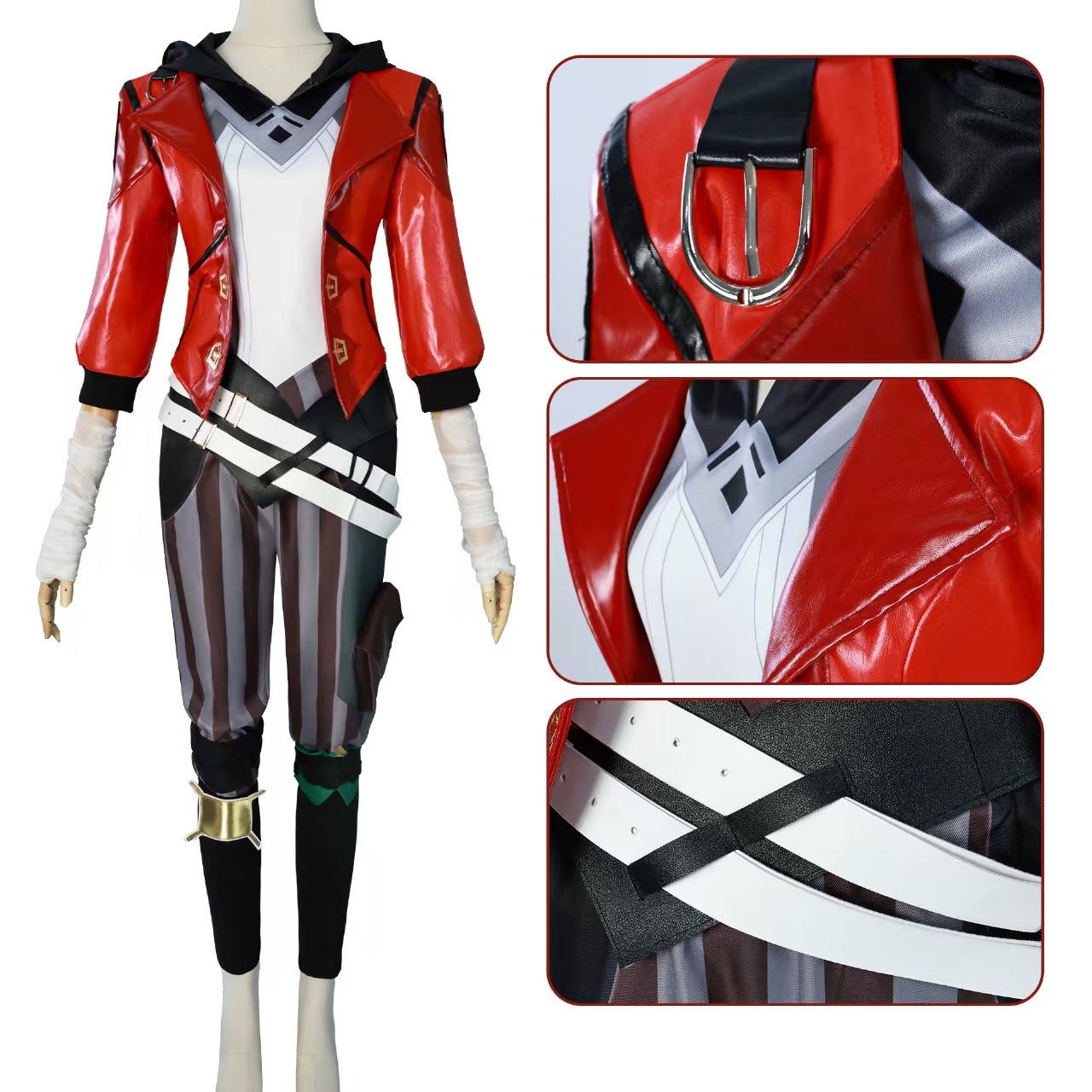 Pink Hair Enforcer Girl Vi Cosplay Costume - Complete Outfit with Gauntlets