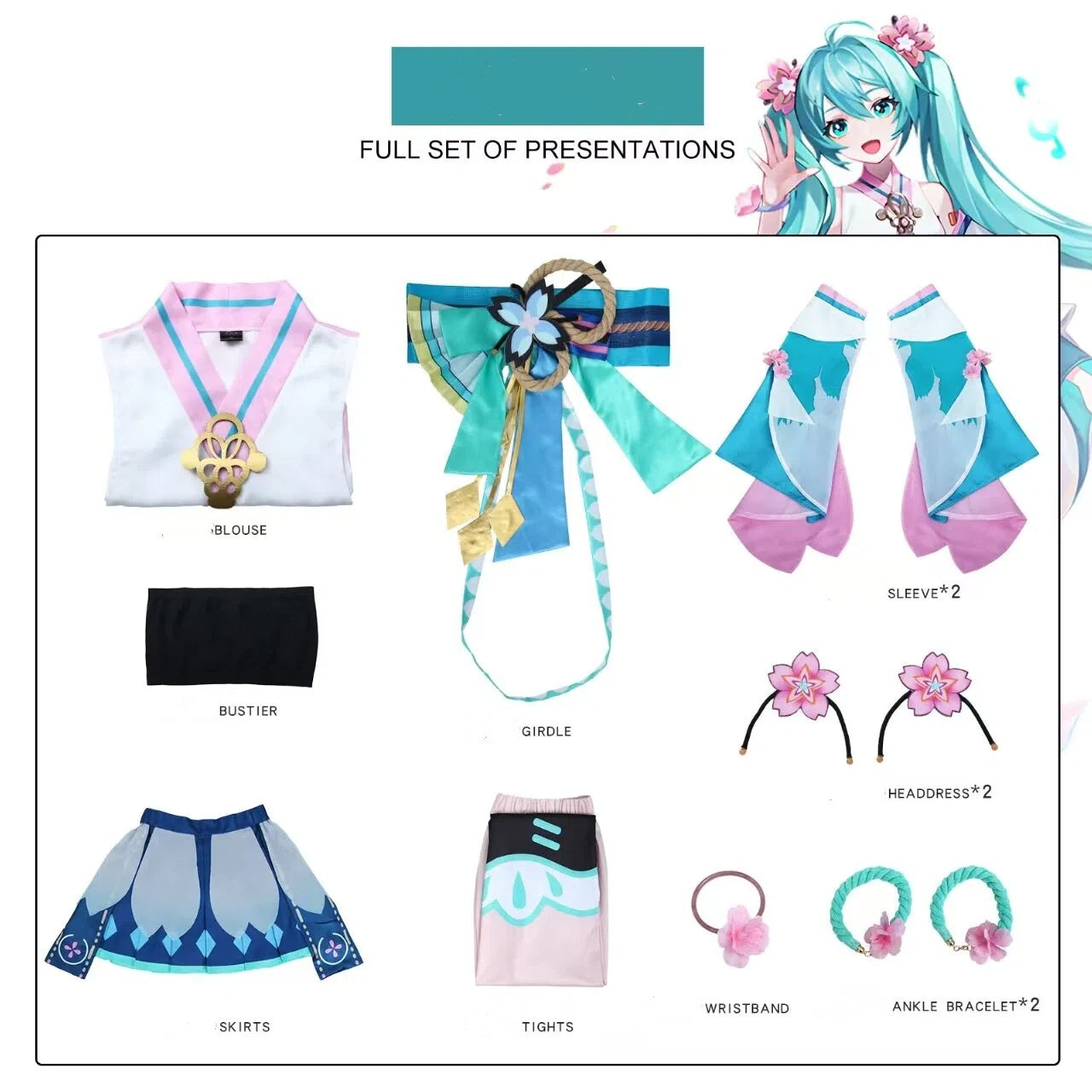 Teal Twin Tails Miku Spirit Master Cosplay Costume - Japanese Yokai Themed Outfit