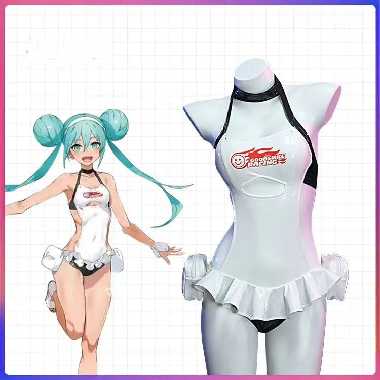 Teal Twin Miku Tails Racing Suit Cosplay Costume - Motorsport Driver Outfit