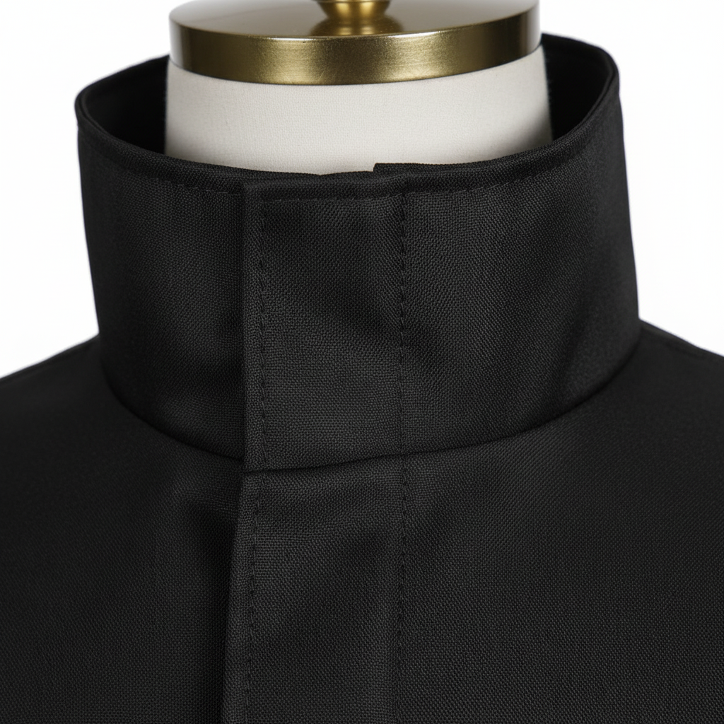 High collar neckline detail - 4K resolution