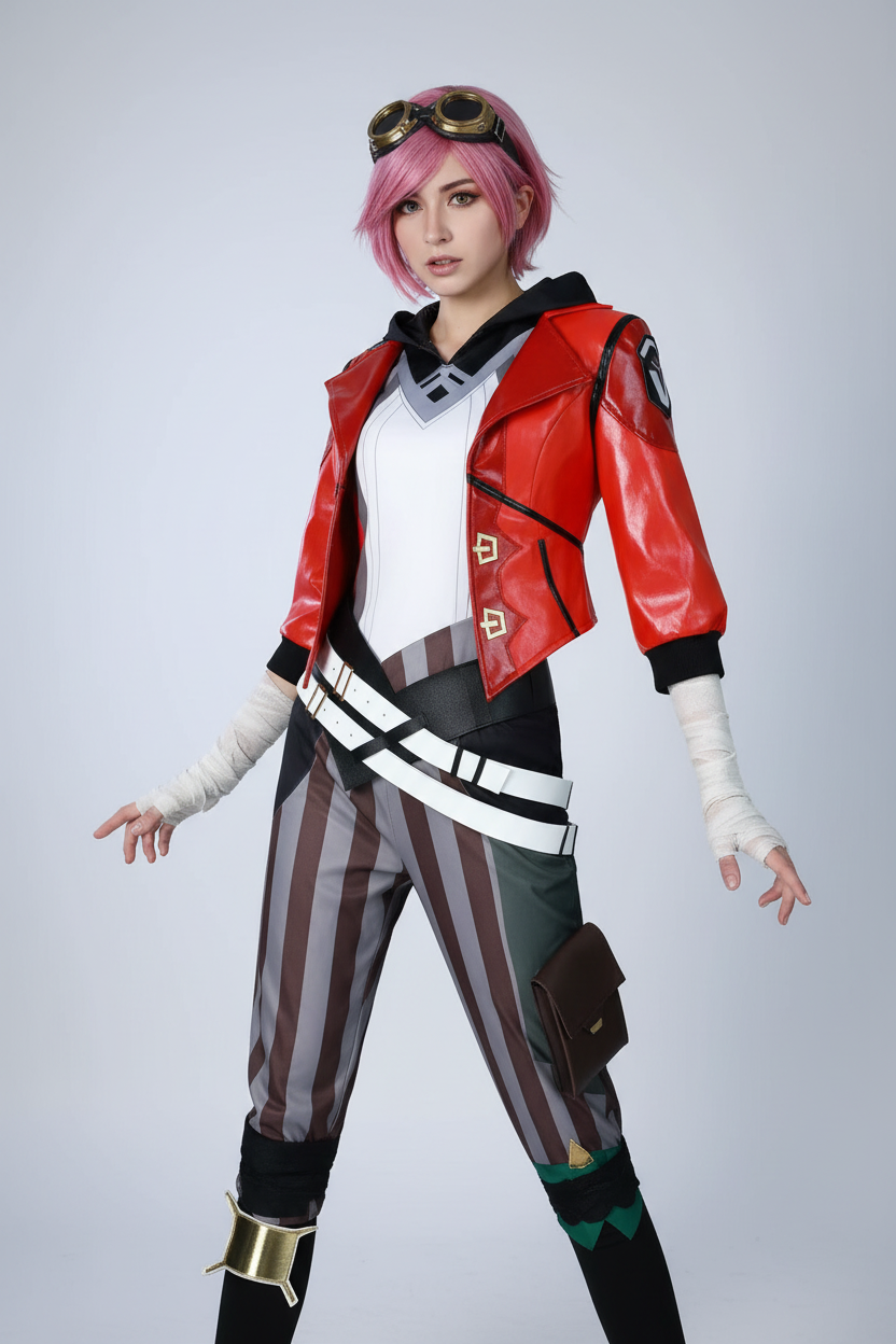 Pink Hair Enforcer Girl Cosplay Costume - Model Wearing Photo